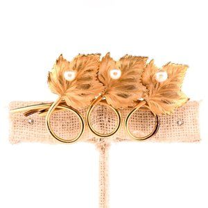 Gold Maple Leaf and Pearls Brooch, 10K Gold Cultured Pearl Pin, Fall Jewelry